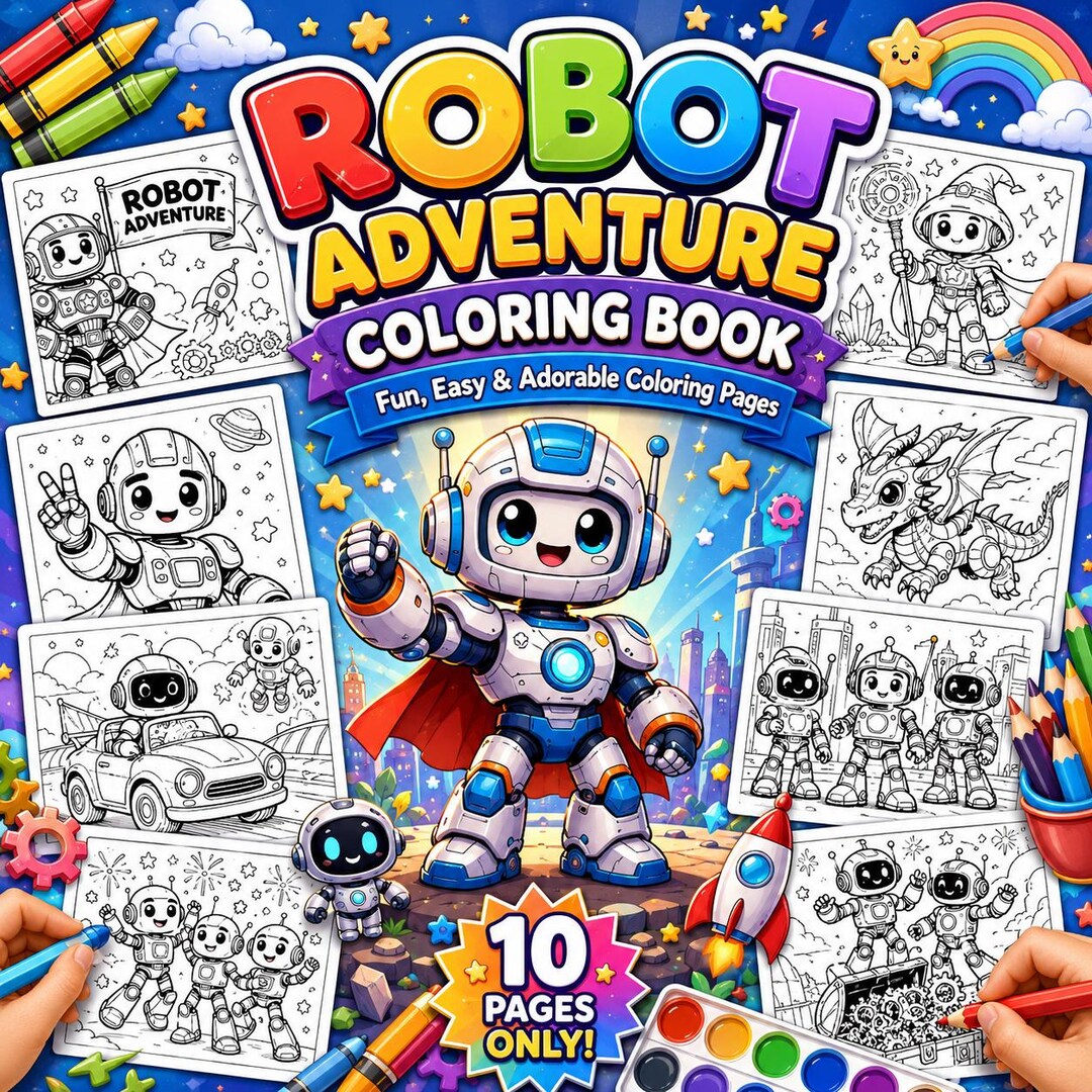 Robot Adventure Coloring Book for Kids | Heroic Robot Comic Pages ...