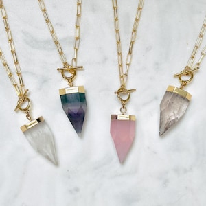 Goddess Crystal Pendulum Necklace on 18k Gold Paperclip Chain