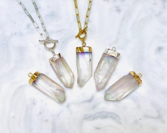 Raw Angel Aura Quartz Pendulum Necklace