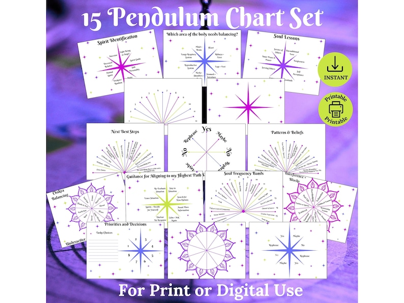 Pendulum Dowsing Charts Bundle: 13 Printable Spiritual Guidance Boards (Instant Download) image 1