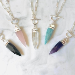 Crystal Pendulum Goddess Necklace: Sterling Silver Plated Paperclip Chain
