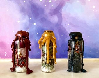 Spell Jar Set, Wax-Sealed Glass Bottles with Crystals, Herbs, Salt
