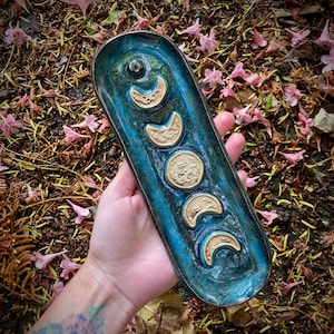 Moon Phase Incense Holder – Handmade Ceramic Tray – Witchy Altar Decor