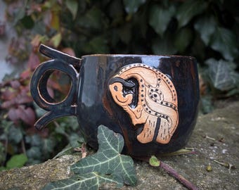 Handmade Viking Raven Mug: Ceramic Norse Mythology Coffee Cup