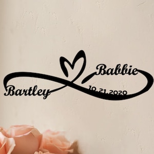 Benutzerdefinierte Infinity Metallschild, personalisiertes Infinity-Namensschild, Infinity-Zeichen mit Namen und Zeit, Hochzeitsdekor Metallschild, Geschenk für Paare