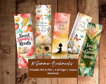 Sommer Lese Lesezeichen zum ausdrucken, Buch Liebhaber Lesezeichen Set, TBR Reader Geschenk, PDF PNG Download, 14 Designs
