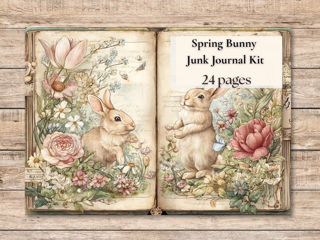 Spring Bunny Junk Journal Kit, Vintage Rabbit Printable Pages, Shabby ...
