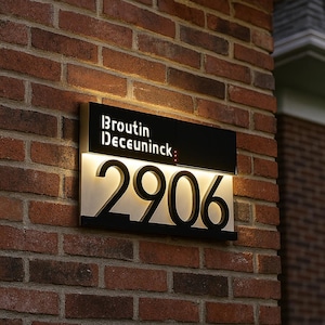 Custom Address Sign, Solar LED House Number Plaque, Weatherproof Acrylic Outdoor Led Sign, Modern Personalized Home Sign, New Home Gift Idea