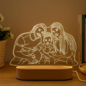Custom Family Portrait LED Lamp: Engraved Photo Silhouette Night Light