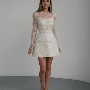 Light Beige Lace Dress – Short Summer Dress for Women | Elegant Cocktail, Party, Bridesmaid or Evening Look | Romantic Lace Style