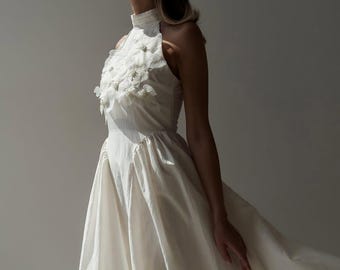 White Maxi Dress: Wedding Guest Dress, Garden Party Dress, Floral Appliqu, Pearl Bridal Gown White Maxi Dress: Wedding Guest Dress, Garden Party Dress, Floral Appliqu, Pearl Bridal Gown