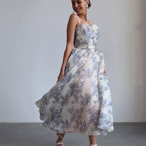 Floral Midi Dress for Women – Ethereal Summer Dress for Garden Party, Bridesmaid, Prom or Wedding Guest Outfit Romantic Style