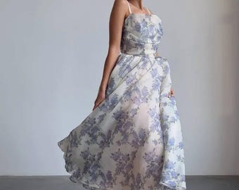 Floral Midi Dress for Women –  Garden Party Dress , Wedding Guest Outfit Romantic Style
