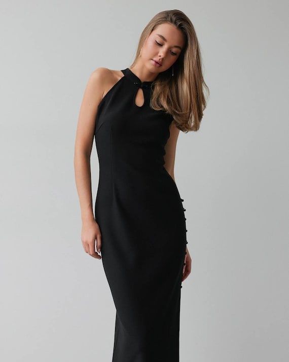 black high neck cut out side seam bodycon dress Short Sleeve High Neck Keyhole Cut Out Contrast Hem Mini Bodycon Dress In Black Woven | EGO UK