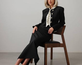 Women’s Black Suit Set – Office Blazer & Skirt | Business Casual Ladies Suit