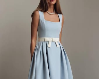 Handmade Sleeveless Midi Dress | A-Line Pleated Cocktail Dress