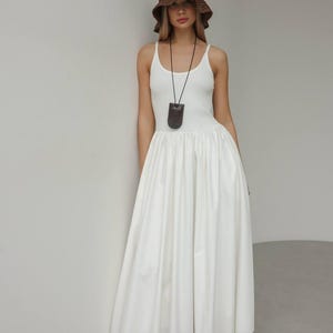 White Cotton Maxi Dress – Sleeveless Spaghetti Strap Boho Beach Dress, Flowy Minimalist Vacation Dress, Elegant Summer Resort Wear