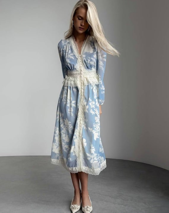 open lace back dress D R E S S E S | Ruffle | Garden Party Blue main image 0
