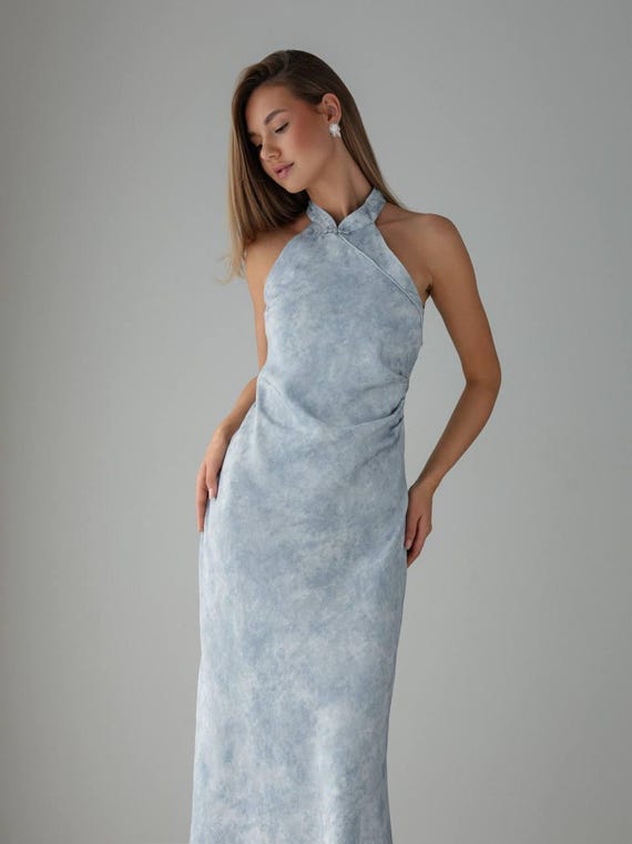 chinese dress ladies Isle of Chic Halter Maxi Dress Blue Size L main image 1