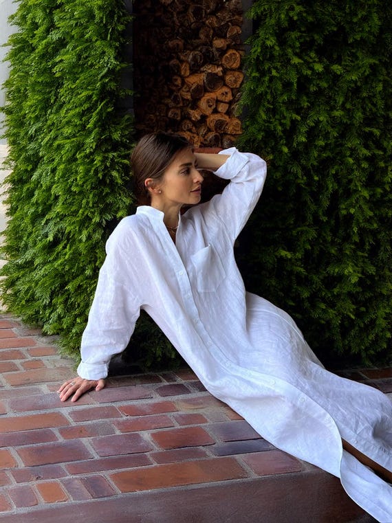 Vestido Camisa Blanca Larga Camisa Larga De Playa Blanca Vestido