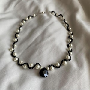 Handmade Chic Choker Necklace, Black Onyx Teardrop, Pearl & Bead Design, Boho Jewelry, Gift for Her