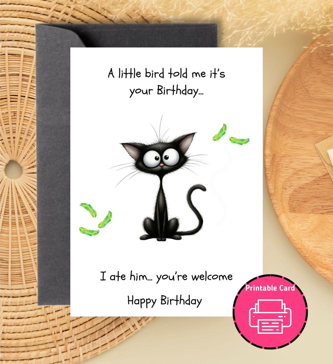 PRINTABLE Funny Cat Birthday Card | Happy Birthday Card | Cat-themed ...