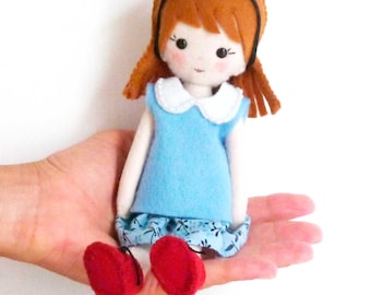 Doll Felt Pattern - Vintage girl Sewing Pattern Pdf - felt miniature hand sewn PHOTO TUTORIAL - rag doll felt sew pattern print A4 templates
