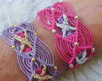 Macrame Cuff Bracelet Tutorial - CROSS Bracelet Micro macrame jewelty pattern - Friendship adjustable Bracelets Bangle cuff bracelet macrame