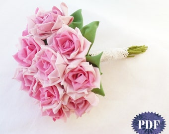 fabric flower RoSeS tutorial - Vase, flower bouquet, bride, wedding fabric EASY Roses NO SEW fabric rosettes rose fold flowers fabric unique