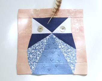 Quilt Block Owl Paper Pieced - sew pattern quilting paper piecing block birds animal Owls design  Beginner paper piece quilted fabric scrap