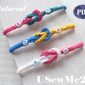 Macrame Bracelet Tutorial - Infinit LOVE Couple Initial Bracelet Micro macrame jewelty pattern - Friendship Bracelet letters Lovers Initials