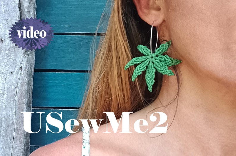 Macrame Leaf Micro Macrame Tutorial VIDEO how to macrame Cannabis Leaves pattern jewelry unique textil accessory macrame pendant pattern macrame how to beginner macrame EASY tutorial