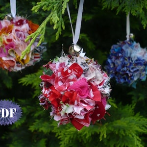 NO SEW BALL Fabric Scraps Ornament - Christmas wreath ornament, Spring easter No Sew photo tutorial - Reuse Quilting Fabric Scraps leftovers