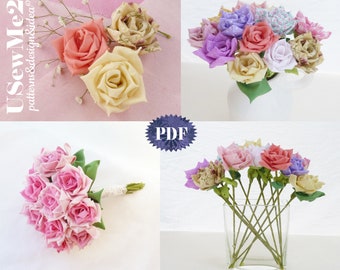 Fabric Roses NO SEW photo tutorial & templates flower Bride BOUQUET vase arrangment easy flower pattern True Love Roses  wedding decor adorn