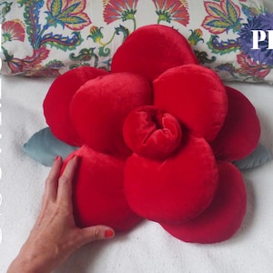 Flower Pillow Sewing Pattern Decorative handsew Rose round cushion soft and elegance decorative softie plushie sew tutorial A4 templates pdf
