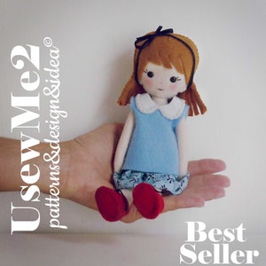 Doll Felt Pattern - Vintage girl Sewing Pattern Pdf - felt miniature hand sewn PHOTO TUTORIAL - rag doll felt sew pattern print A4 templates