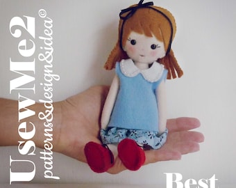 Doll Felt Pattern - Vintage girl Sewing Pattern Pdf - felt miniature hand sewn PHOTO TUTORIAL - rag doll felt sew pattern print A4 templates