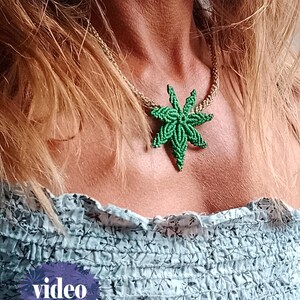 Macrame Leaf Micro Macrame Tutorial VIDEO how to macrame Cannabis Leaves pattern jewelry unique textil accessory macrame pendant pattern macrame how to beginner macrame EASY tutorial