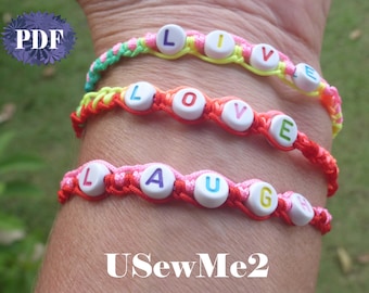 Macrame Bracelet Tutorial - Words Simple Bracelet pattern - Micro macrame jewelty letter Beads tutorial - Friendship Love, Live, Laught