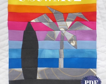 Quilt Block SURF Paper Pieced - sew pattern quilting paper piecing block beacg ocean sea surfers design paper piece quilted fabric scrap