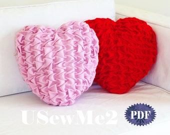 Smock pillow Sew tutorial - decorative cushion Heart sewing pattern - Canadian smocking pillow - heart cushion PHOTO tutorial quilted pillow