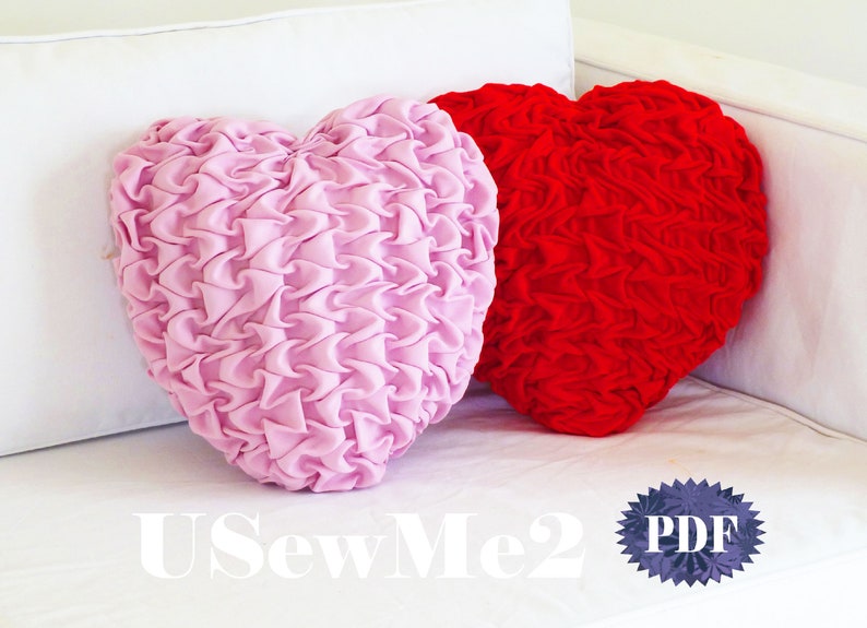 Smock pillow Sew tutorial decorative cushion Heart sewing pattern Canadian smocking pillow heart cushion PHOTO tutorial quilted pillow image 1