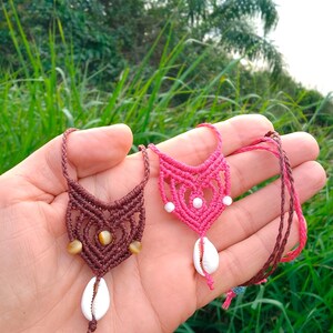Micro Macrame Necklace Tutorial - Macrame pendant simple choker textile jewelty pattern Beach boho bikini accessory shell chocker VIDEO