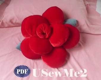 Rose Pillow Sewing Pattern Decorative handsew flower round cushion soft and elegance decorative softie plushie sew tutorial A4 templates