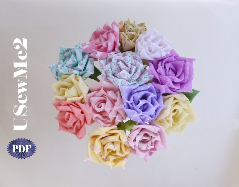 Fabric Roses NO SEW photo tutorial & templates flower Bride BOUQUET vase arrangment easy flower pattern True Love Roses wedding decor adorn image 2