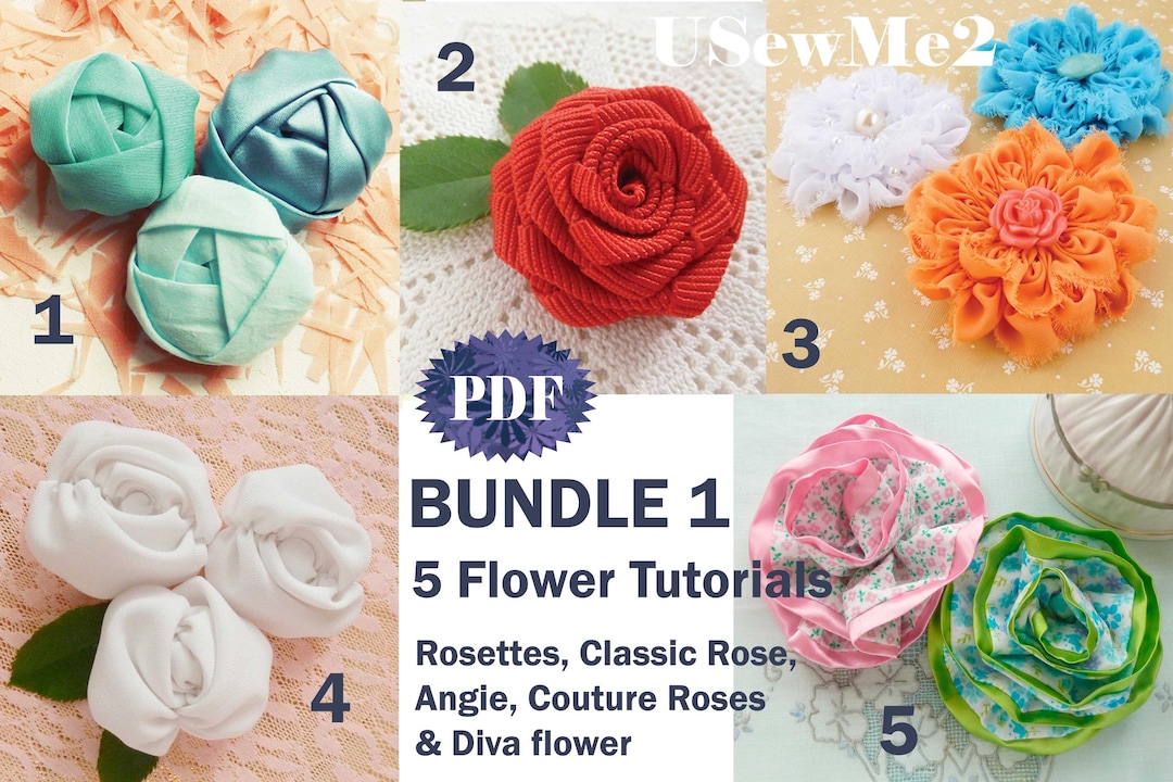 BUNDLE 1 Fabric Flower Tutorials - 5 Flower Sewing Pattern Photo ...