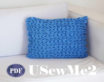 Smocked Pillow Sew Pattern Waves rectangle hand sew cushion PHOTO tutorial - Canadian smocking decorative sew quilted pillow smocked pattern