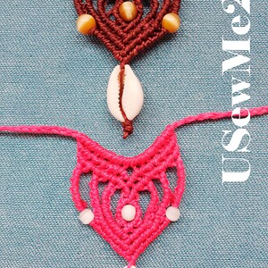 Micro Macrame Necklace Tutorial - Macrame pendant simple choker textile jewelty pattern Beach boho bikini accessory shell chocker VIDEO
