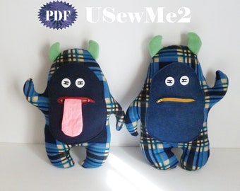 Monster Pillow Sew Pattern -  sew tutorial monsters sewing pattern A4 home print template EASY fabric softie tutorial denim upcycling toy