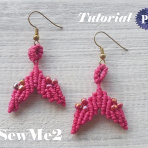 Tutoriel boucles d'oreilles en macramé sirène / queue de baleine motif micro macramé bracelet bijoux en macramé, collier, pendentif facile tutoriel textile perle